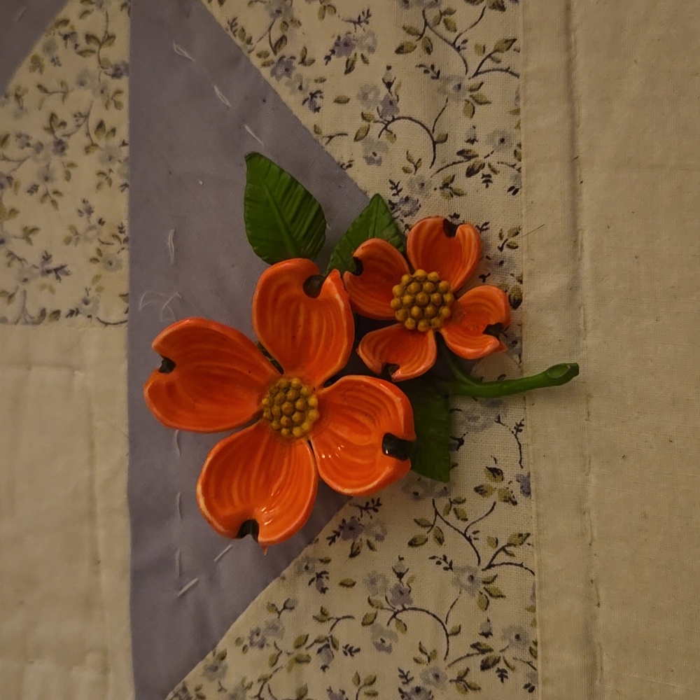 Floral Pink and Green Brooch